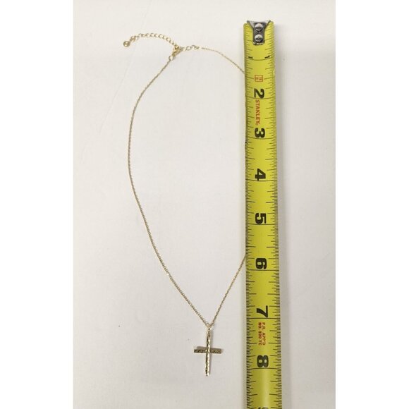 925 SILVER GOLD TONE DIAMOND CROSS PENDANT NECKLACE 16" CHINA - Picture 6 of 11